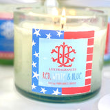Red White And Blue 13.5 oz Clear Glass Candle With Wooden Lid MIN3