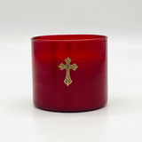 15OZ BLACKBERRY COBBLER 2 WICK CANDLE-RED GLASS WITH GOLD CROSS (CASE OF 3)