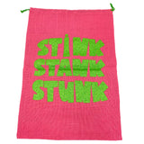 SANTA SACK WITH GLITTER PRINT IN PINK "STINK, STANK, STUNK"
