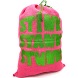 SANTA SACK WITH GLITTER PRINT IN PINK "STINK, STANK, STUNK"