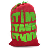 SANTA SACK WITH GLITTER PRINT IN RED "STINK, STANK, STUNK"