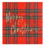 $4.00 min 12 RED PLAID MERRY CHRISTMAS BEVERAGE NAPKIN..20 pieces per pkg