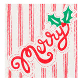 $4.00 min 12 MERRY ON RED TICKING BEVERAGE NAPKIN..20 pieces per pkg