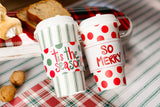$5.00 min 12 RED POLKA DOT W/SO MERRY SLEEVE HOT/COLD CUP W/LID