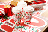 $5.00 min 12 RED/GREEN POLKA DOT W/JINGLE JUICE SLEEVE HOT/COLD CUP W/LID