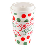 $5.00 min 12 RED/GREEN POLKA DOT W/JINGLE JUICE SLEEVE HOT/COLD CUP W/LID