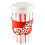 $5.00 min 12 RED TICKING W/ MERRY SLEEVE HOT/COLD CUP W/LID