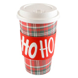 $5.00 min 12 PLAID W/RED HOHOHO SLEEVE HOT/COLD CUP W/LID