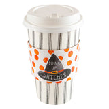 $5.00 min 12 BLACK TICKING W/ORANGE WITCH HAT SLEEVE HOT/COLD CUP W/LID