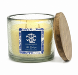 Blue Hydrangea 12oz Clear Glass with Stain Lid Candle Blue Label
