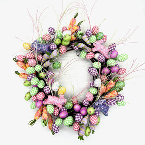 24" Rabbit Wreath Pk-Purp-Grn