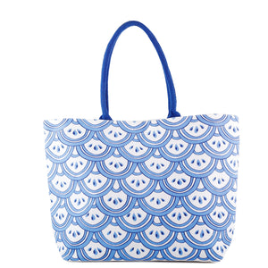BLUE/WHT FISHSCALE PATTERN TOTE BAG MIN 6