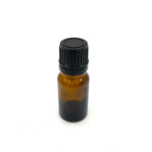 10ML AMBER GLASS EURO BOTTLE 18-415 NECK WITH BLACK LID