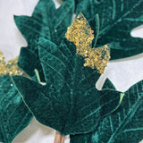 27.5" EMERALD GOLD BEADED VELVET OAKLEAF SPRAY