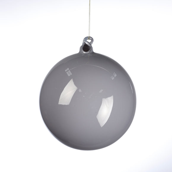 GREY 150MM BUBBLE GLASS ORNAMENT WITH CLEAR PVC BOX