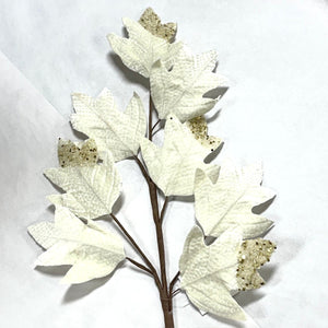 27.5" IVORY BEADED VELVET OAKLEAF SPRAY