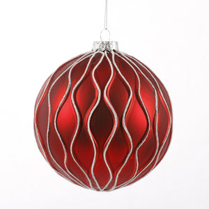 4.5" RED/WHITE GLASS BALL ORN