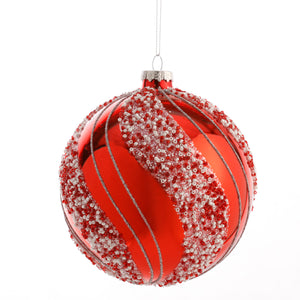 4.5" RED/WHITE GLASS BALL ORN