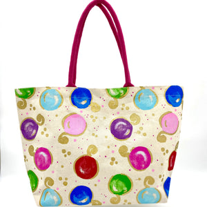TOTE WITH METALLIC DOT PRINT IN CANVAS