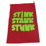 SANTA SACK WITH GLITTER PRINT IN RED "STINK, STANK, STUNK"