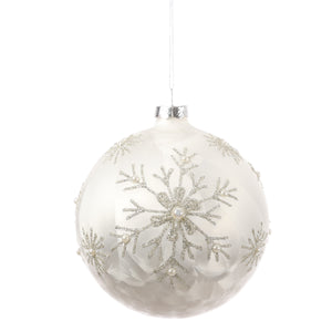 4.5" Snowflake Beaded Glass Ball Ornament