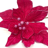 12" GLITTER TRIM FUCHSIA POINSETTIA