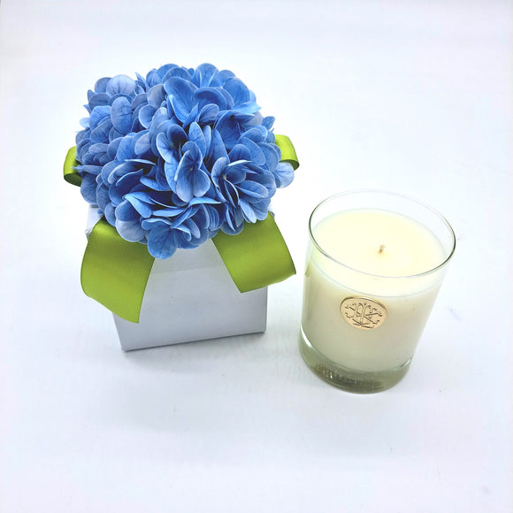 BLUE HYDRANGEA 14 OZ FLOWER BOX CANDLE-$35.00 MIN 6