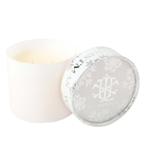 $15.00 min 3 - White Christmas 2 Wick With Decorative Lid