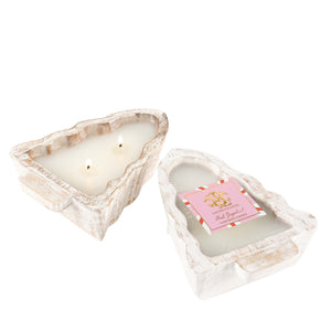 $12.50 min 6 - Fresh Gingerbread 2 Wick White Tree Wood Bowl Candle -Small