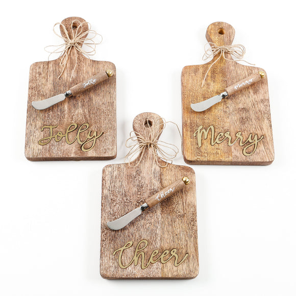 $96 - 1 set, 2 of each design - JOLLY,CHEERS,& MERRY CHOPPING WOOD BOARDS