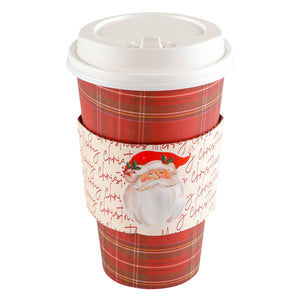 $5.00 min 12 RED PLAID W/SANTA-MERRY CHRISTMAS SLEEVE HOT/COLD CUP W/LID