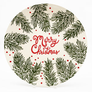 $30.00 min 2 -PINE BOUGH MERRY CHRISTMAS ROUND PLATE